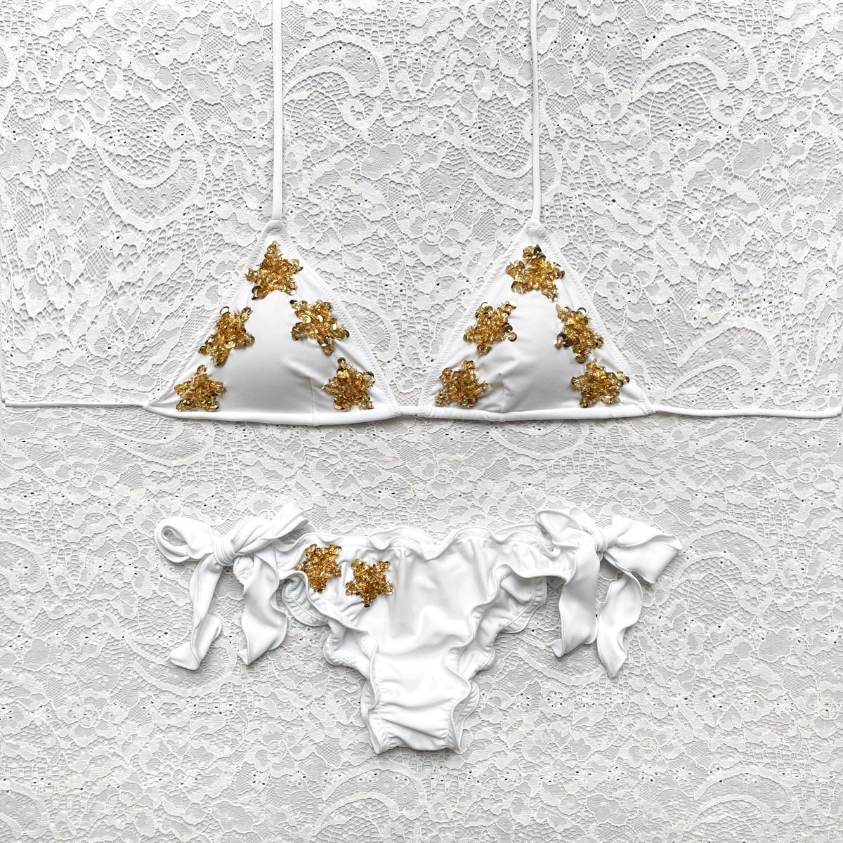Little Stars Triangle Bikini White with Gold Stars