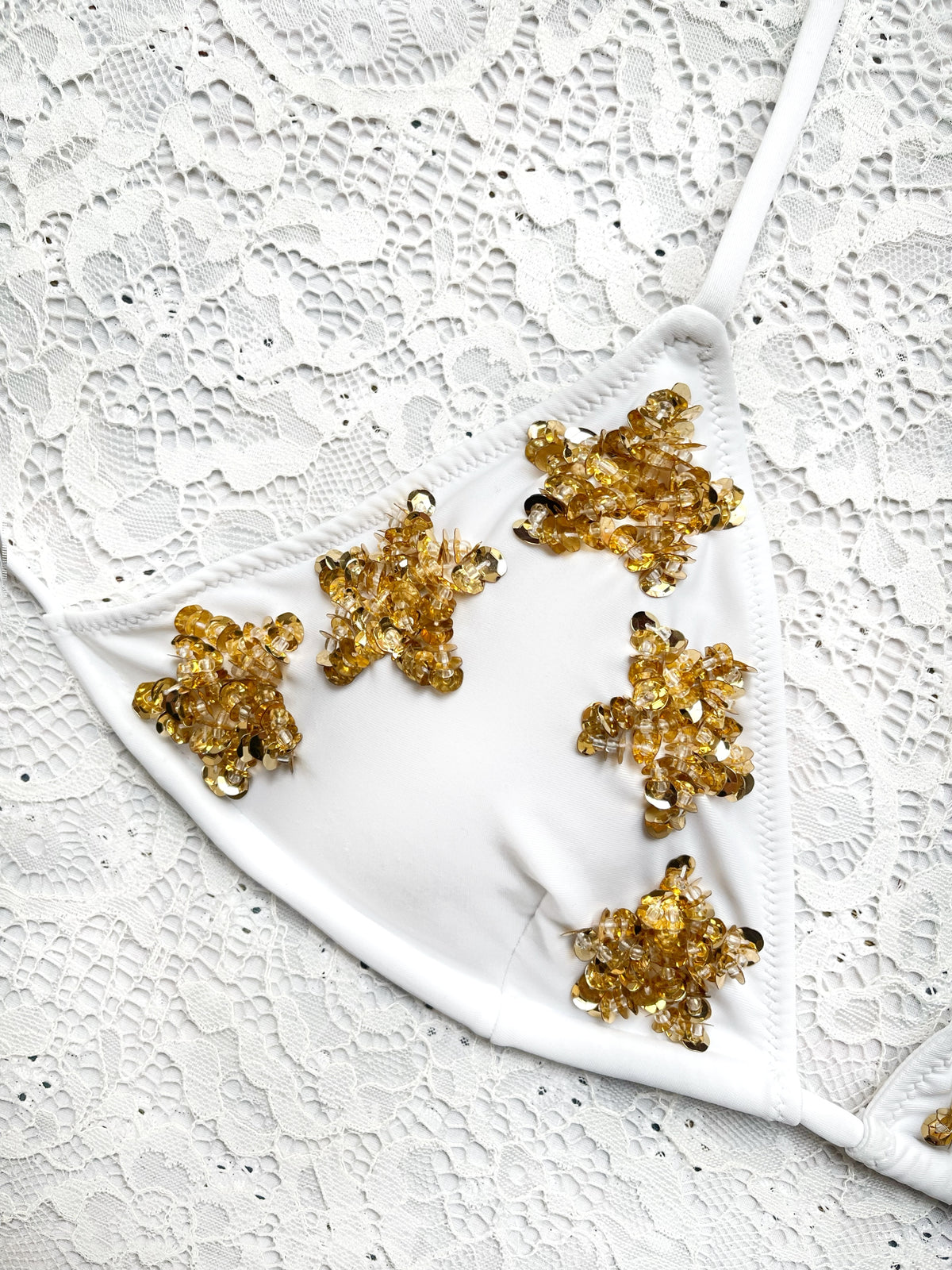Little Stars Triangle Bikini White with Gold Stars