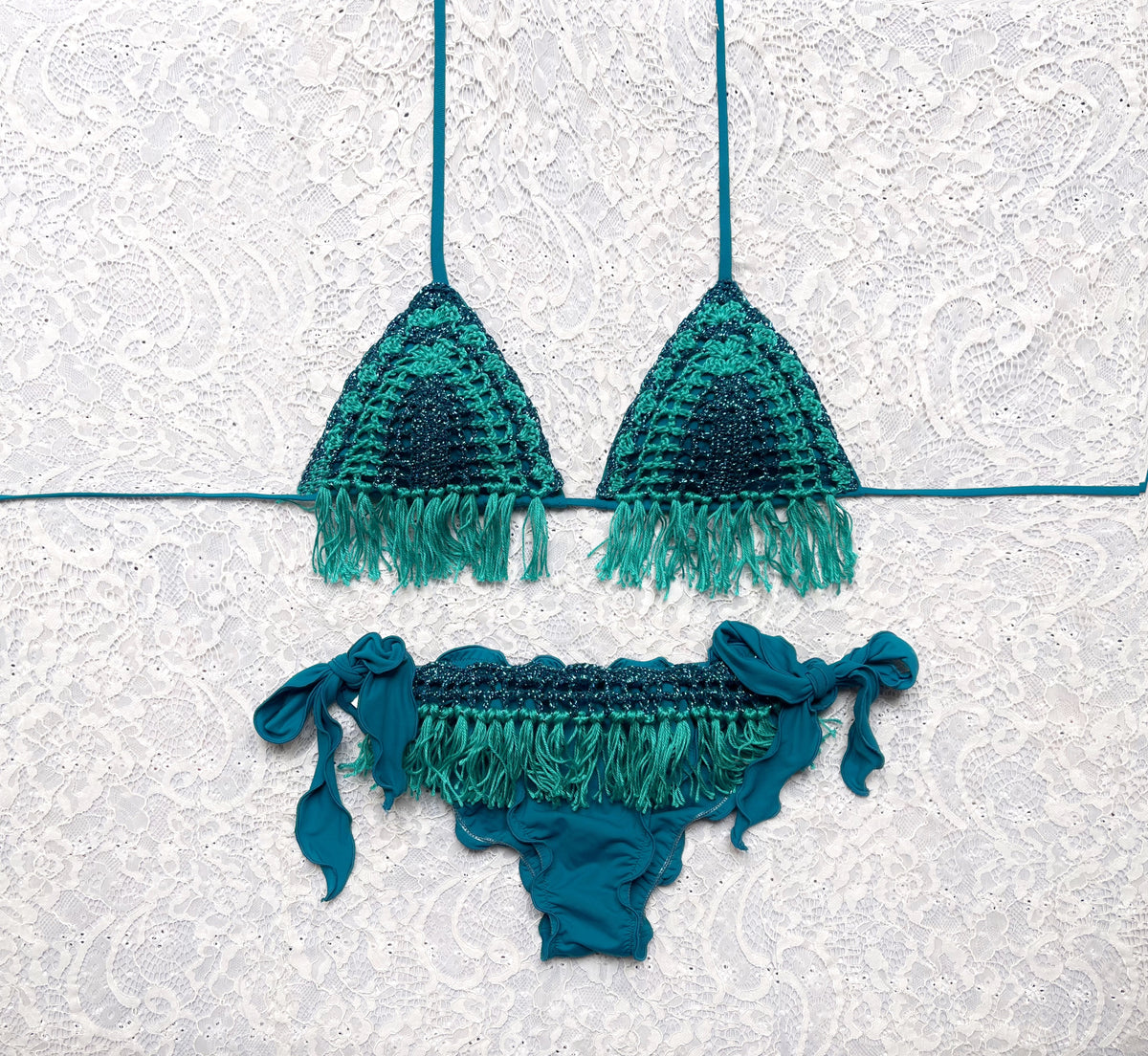 Bikni Triangolo Gipsy Frange Petrolio
