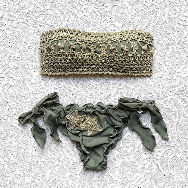 Bikini Fascia Glitter Barocco Verde Army Oro Luxury