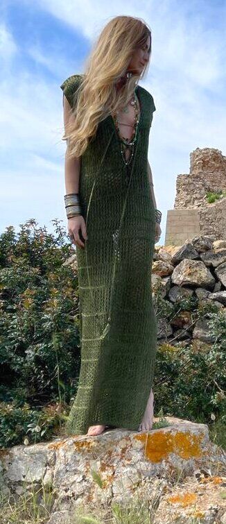 Luxury Long Army Green Glitter Net Dress