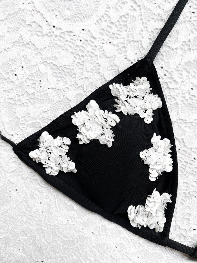 Little Stars Black Triangle Bikini with White Stars