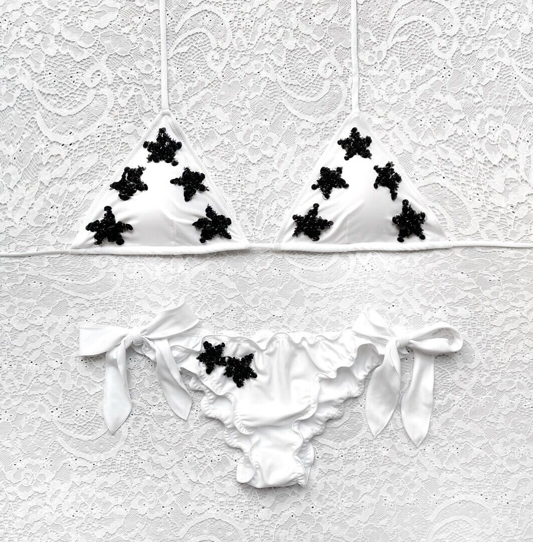 Bikini Triangolo Little Stars Bianco Stelline Nere