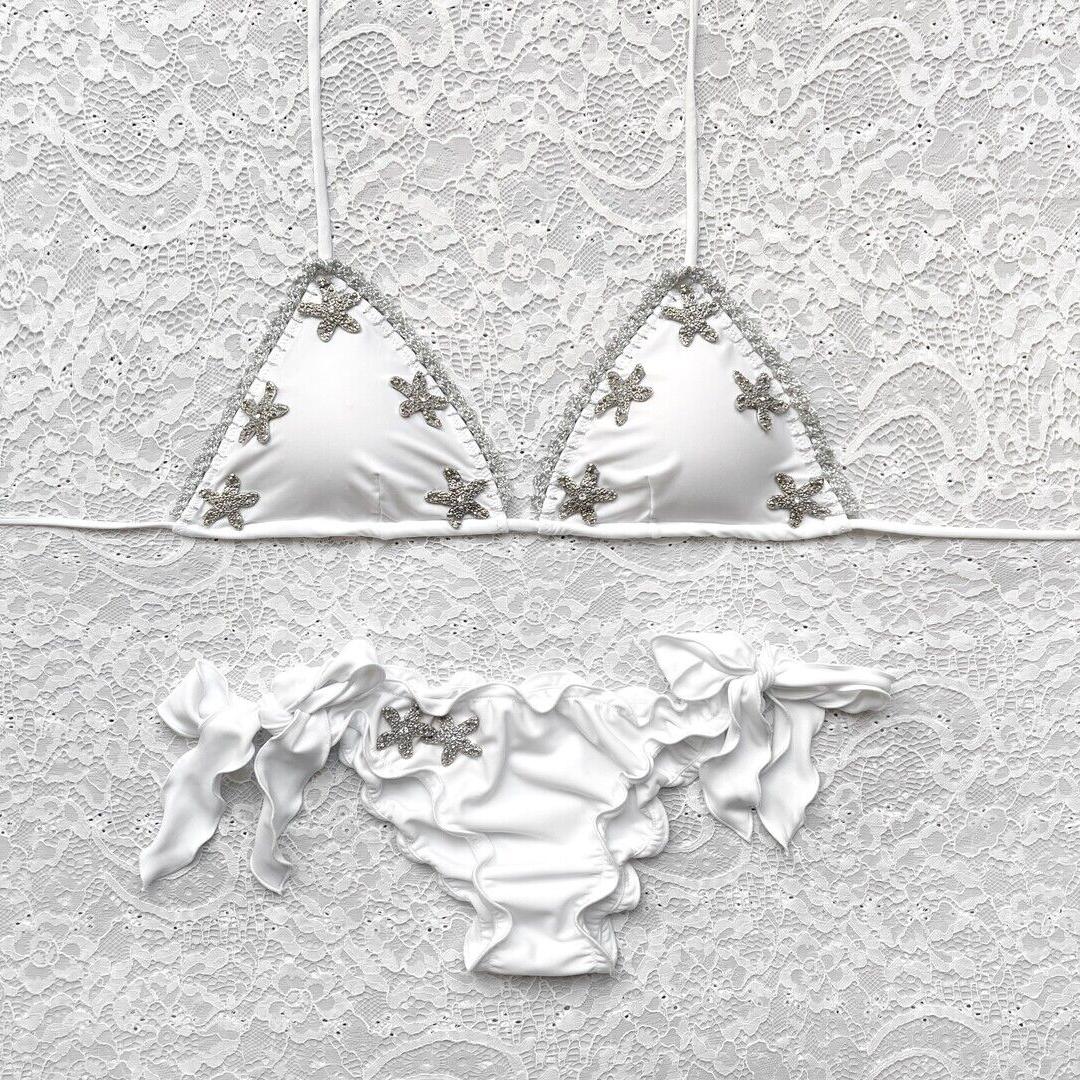 White and Silver Portofino Triangle Bikini