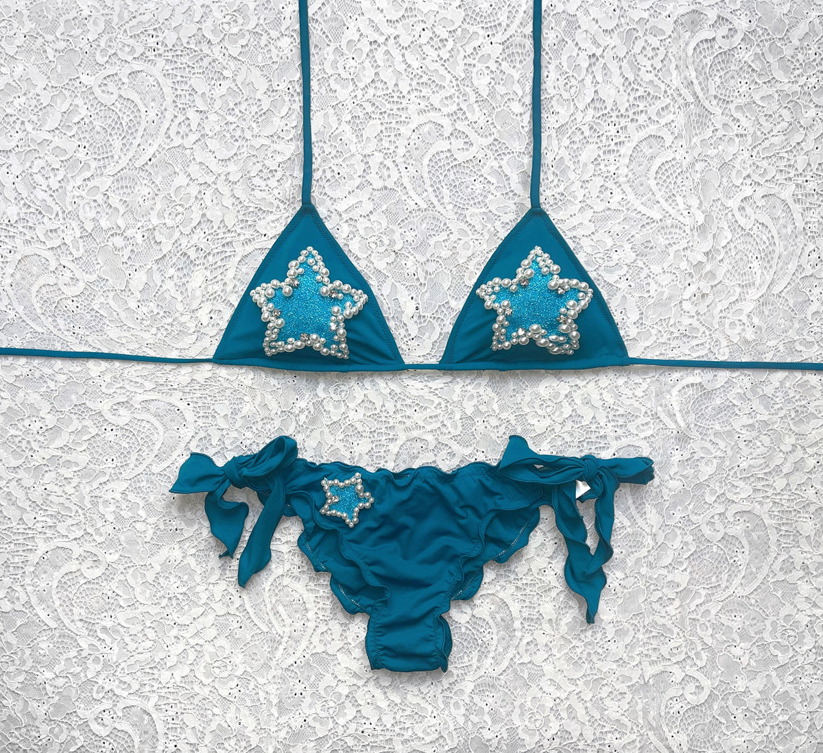 Bikini Triangolo Perla Stellata Petrolio