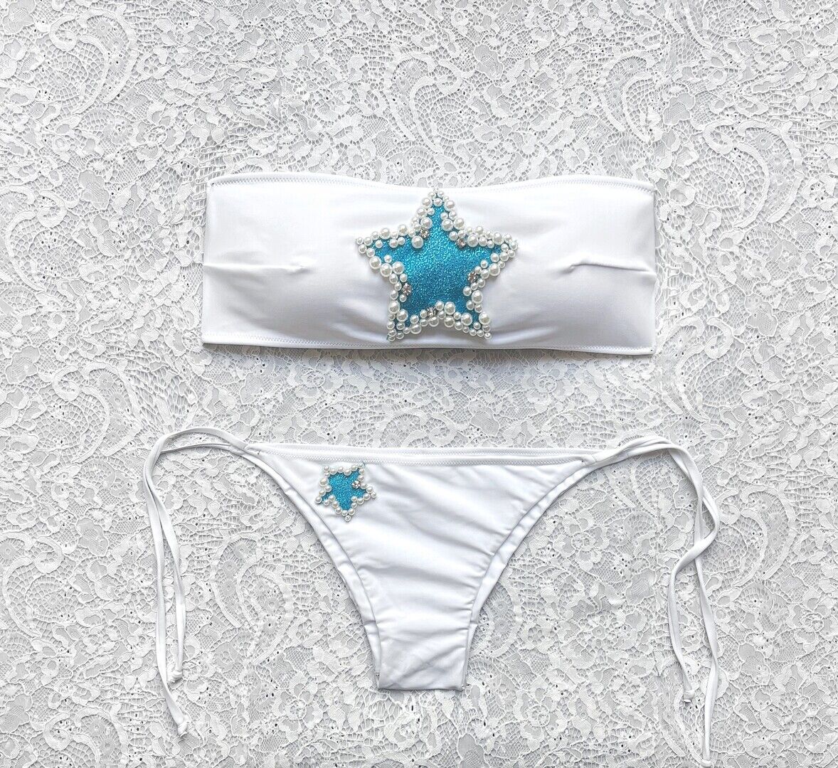 Bikini Fascia Perla Stellata Bianca Stella Azzurra L.S