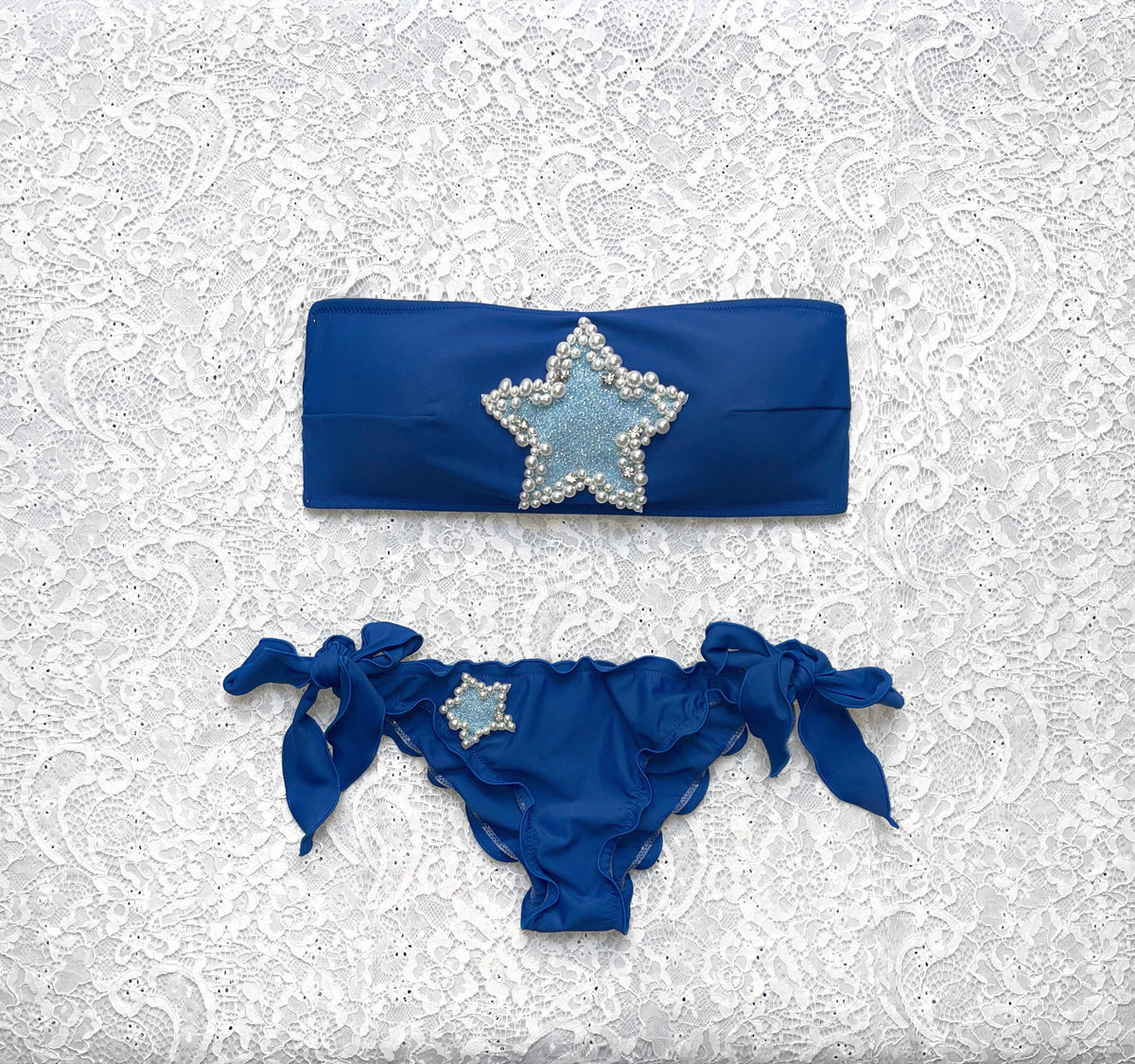 Bikini Fascia Perla Stellata Blu