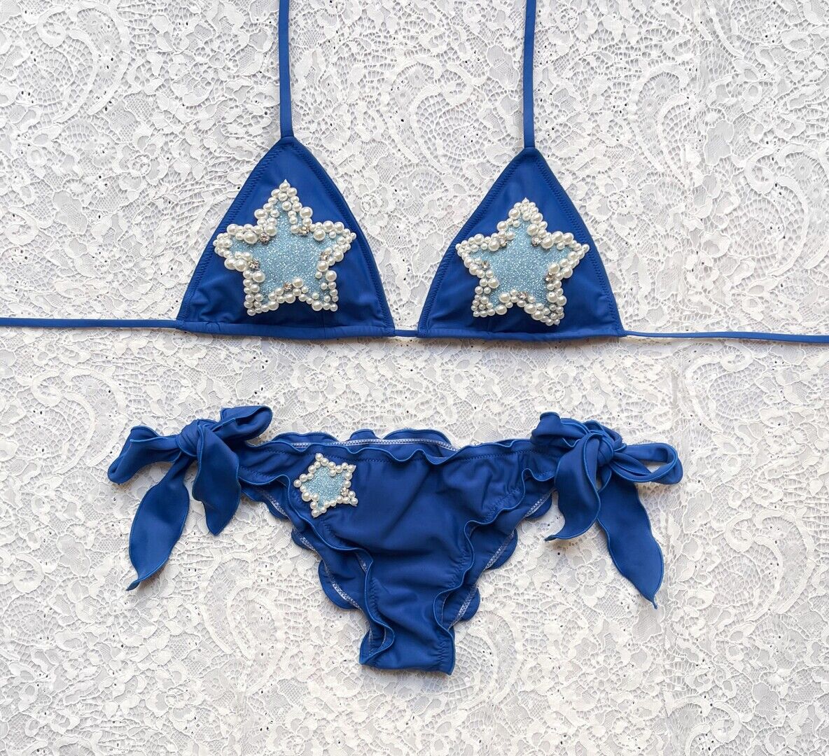 Starry Pearl Blue Triangle Bikini