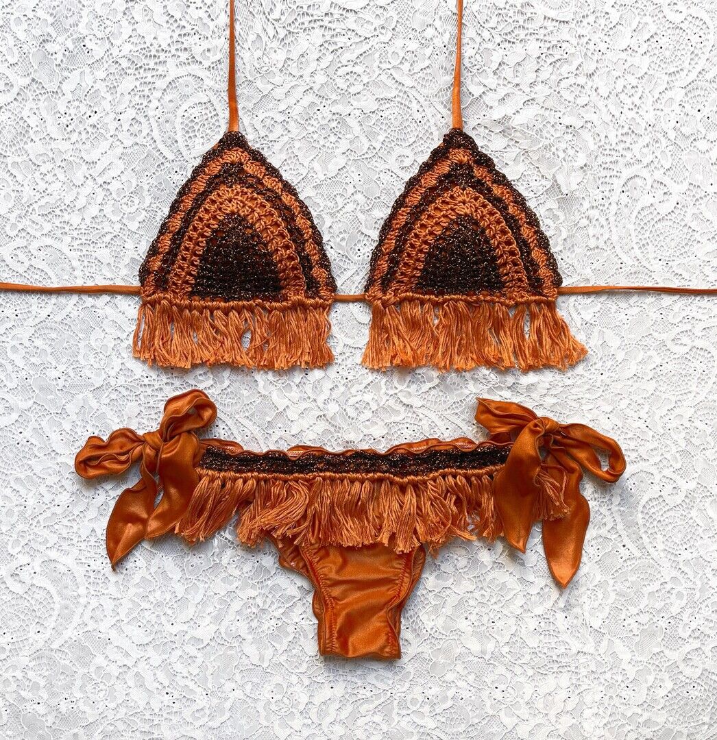 Gipsy Fringe Triangle Bikini Copper Lamé