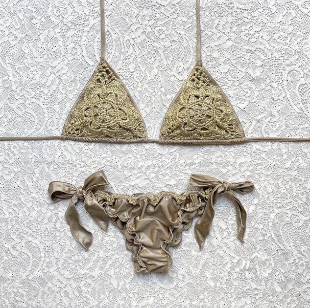 Bronze Sea Flower Glitter Triangle Bikini