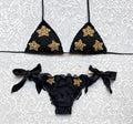 Bikini Triangolo Stelle Paillettes Coppa Glitter Nere e Oro