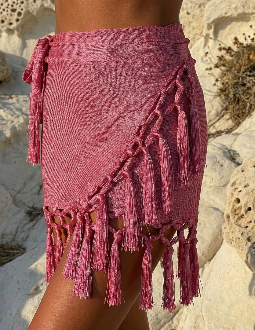 Mini Skirt Boho Frange Fuxia Glitter Luxury