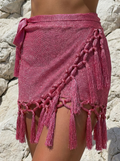Mini Skirt Boho Frange Fuxia Glitter Luxury