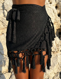 Mini Skirt Boho Frange Nero Glitter Luxury