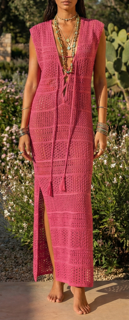Luxury Long Fuchsia Glitter Net Dress