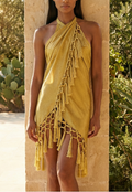 Long Glittery Gold Fringe Sarong Shawl Dress