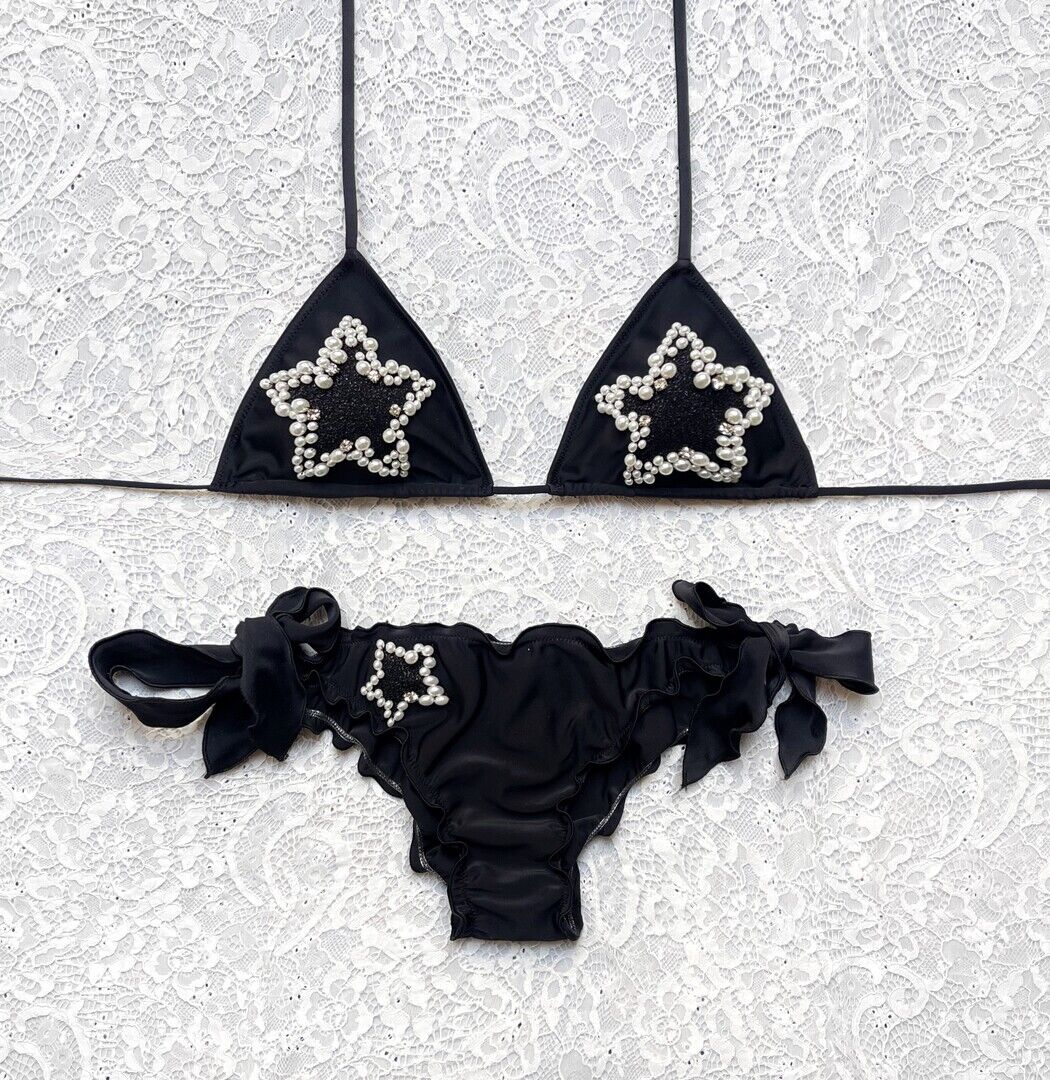 Bikini Triangolo Perla Stellata Nera