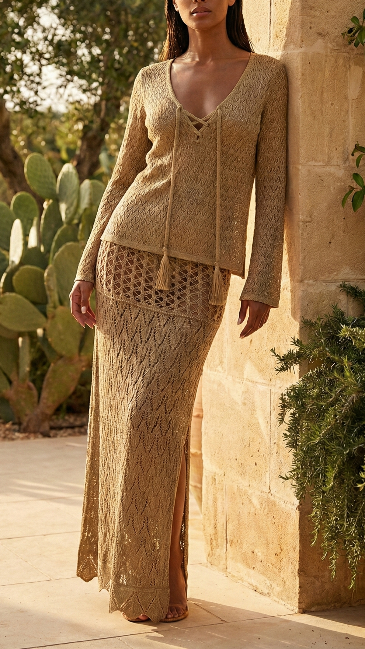 Bronze Gold Glitter Pinecone Tunic Top and Skirt