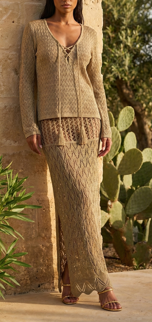 Bronze Gold Glitter Pinecone Tunic Top and Skirt
