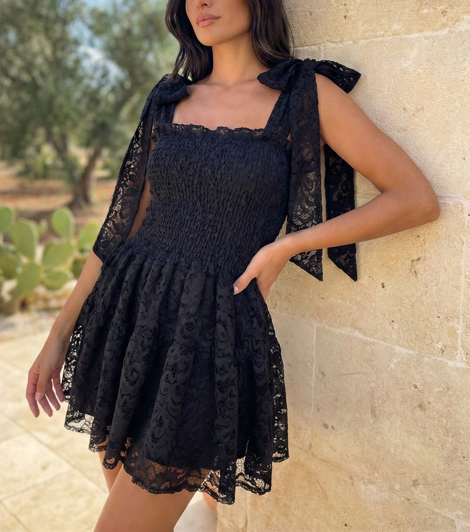 Black Bow Lace Mini Dress