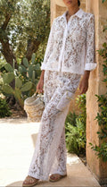 White Lace Shirt and Palazzo Pants