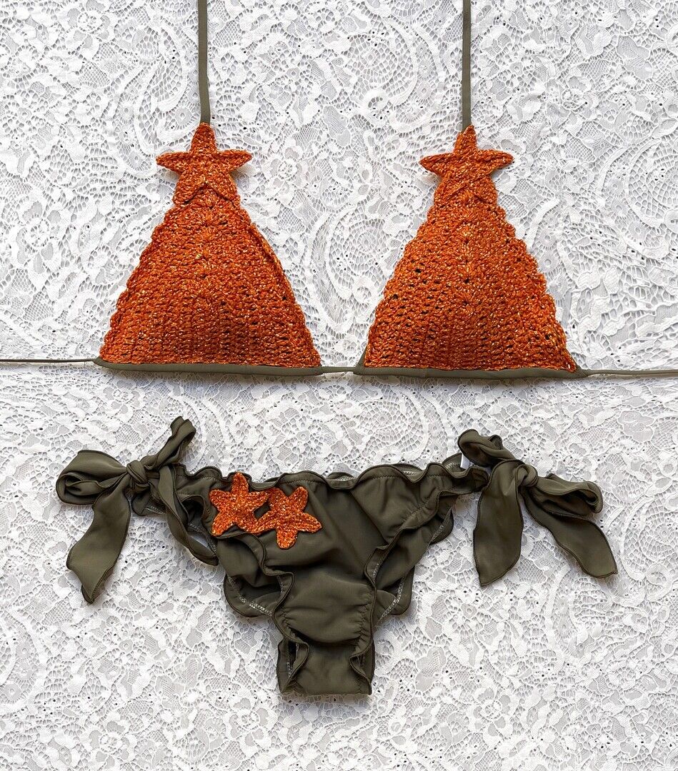 Bikini Triangolo Glitter Star Kaki Arancione