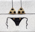 Gold and Black Sequin Star Triangle Bikini with Glitter Cup