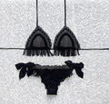 Bikini Triangolo Gipsy Frange Nero e Grigio Scuro