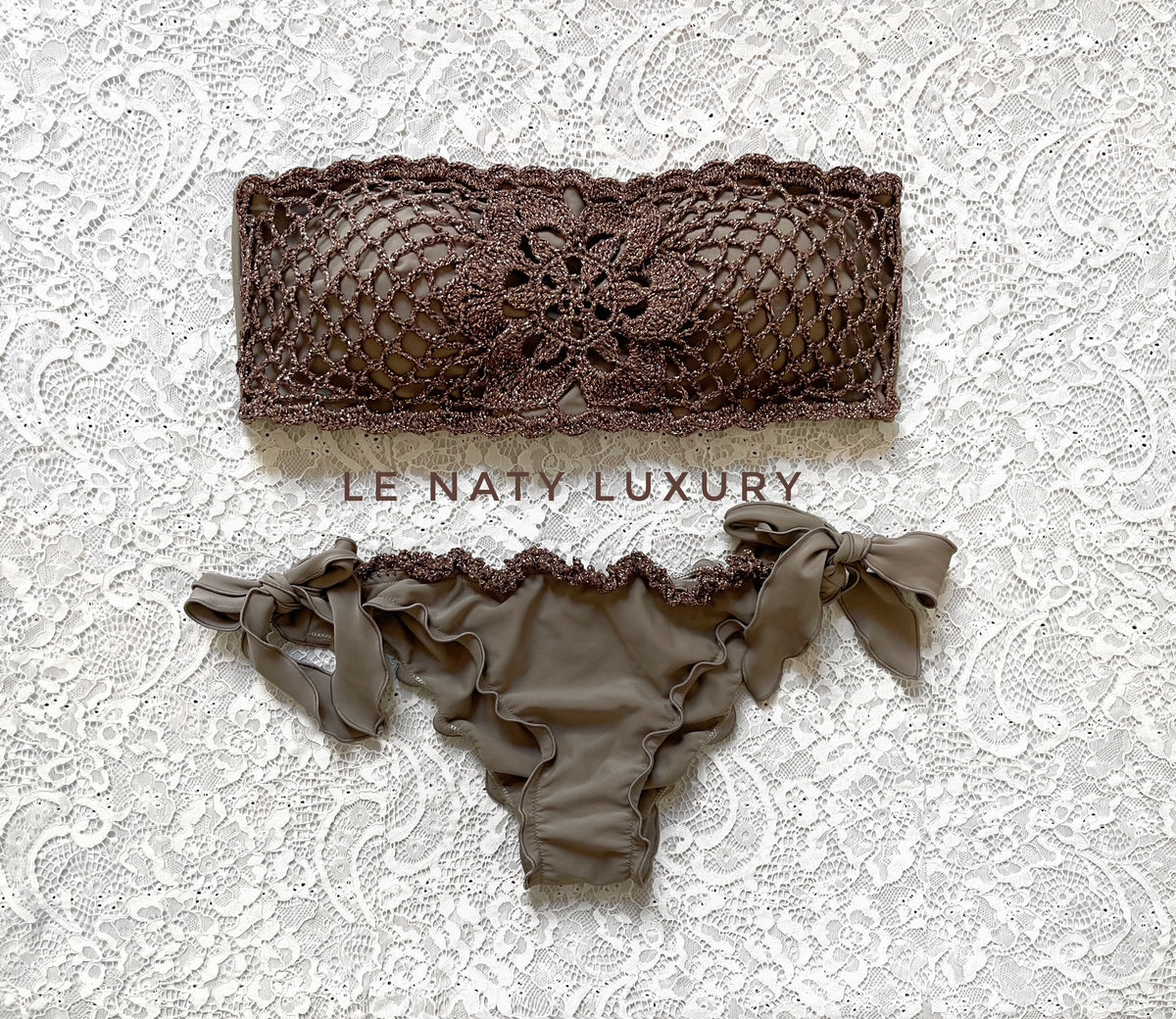 Bikini Fascia Glitter Fiore Italiano Fango e Marrone