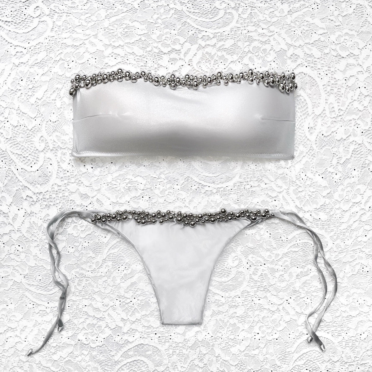 Silver Pearl Bandeau Bikini Silver L.S.