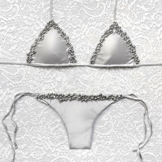 Silver Pearl Triangle Bikini Silver S/M