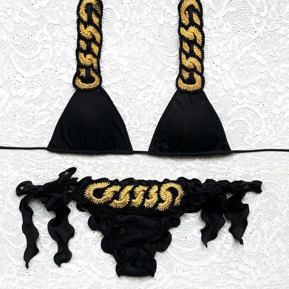 Black Mediterranean Triangle Bikini with Chain Straps