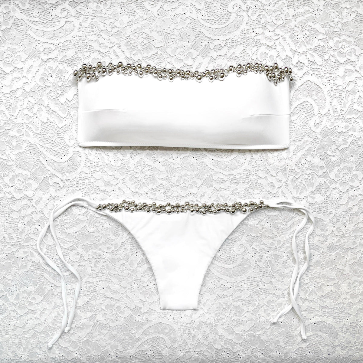Bikini Fascia Perle D'argento Bianco L.S.