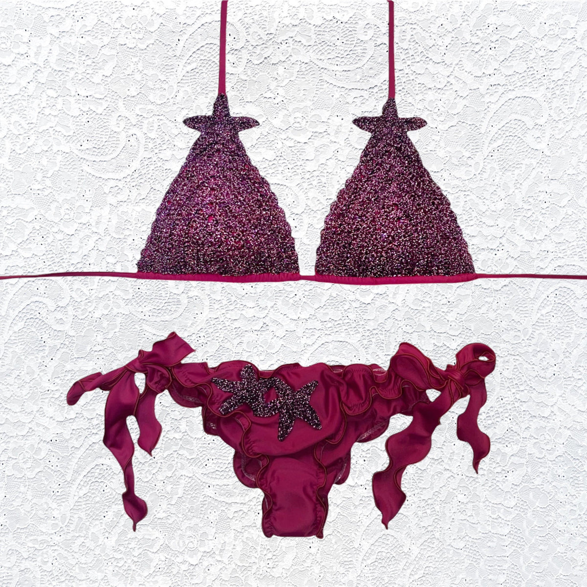 Magenta Luxury Star Glitter Triangle Bikini