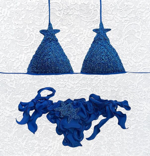 Bikini Triangolo Glitter Star Blu Oltremare Luxury
