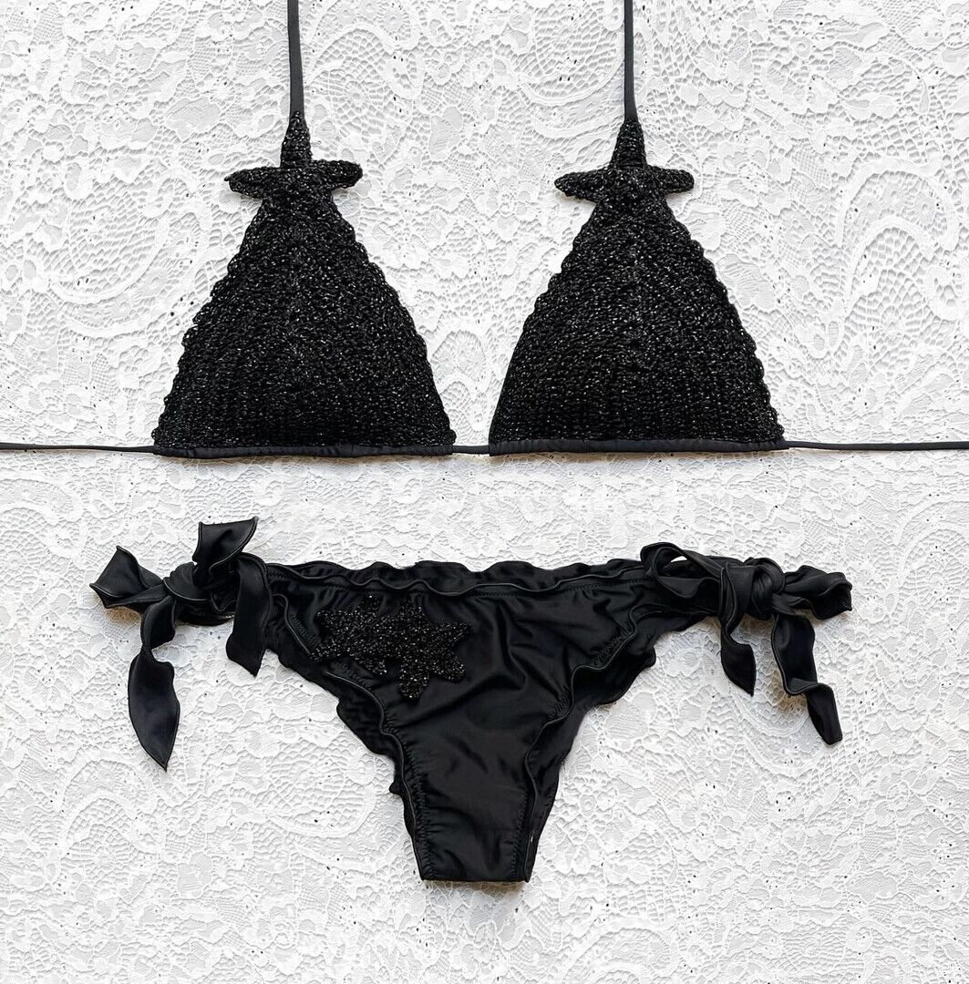 Luxury Black Glitter Star Triangle Bikini
