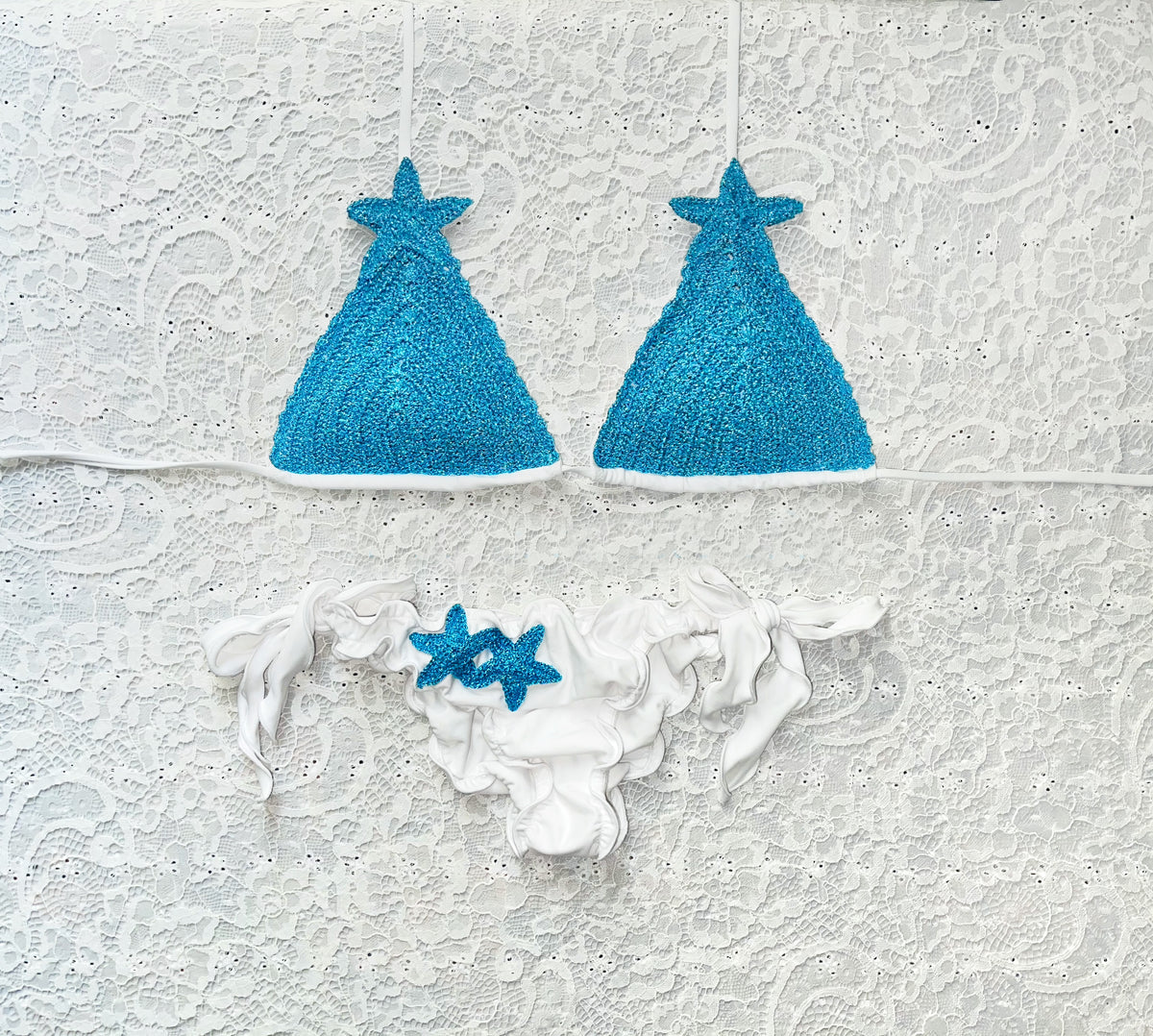 Sky Luxury White Glitter Star Triangle Bikini