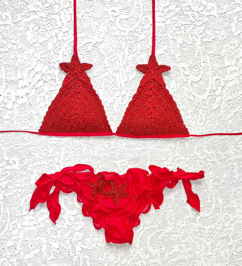 Red Luxury Glitter Star Triangle Bikini
