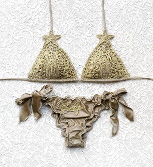Luxury Bronze Gold Baroque Glitter Triangle Bikini