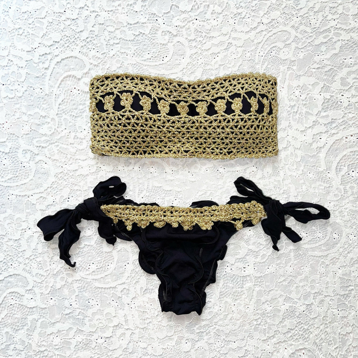 Bikini Fascia Glitter Barocco Nero Oro Luxury