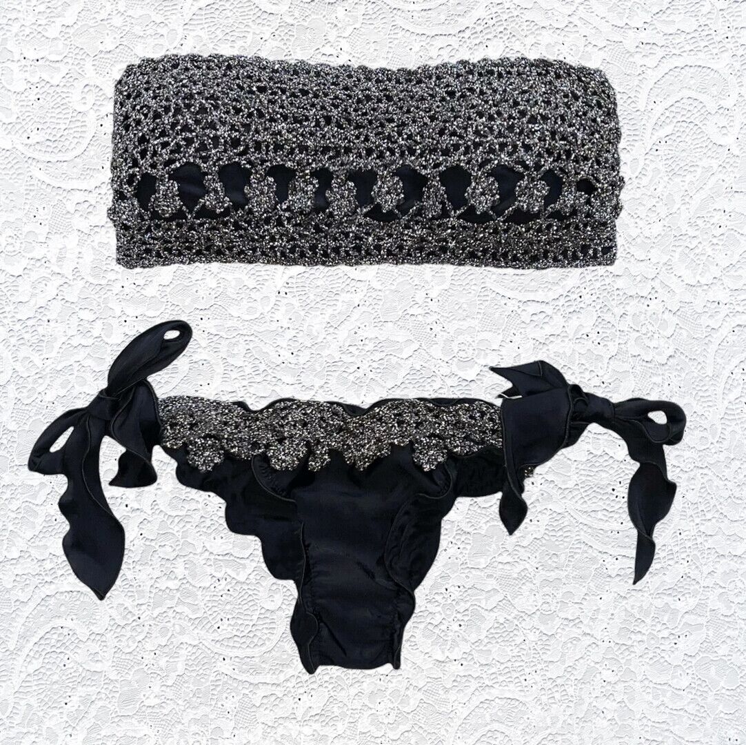Bikini Fascia Glitter Barocco Nero Dark Silver Luxury