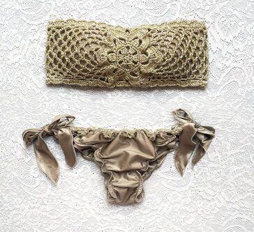 Bikini Fascia Glitter Fiore Italiano Bronze Gold Luxury