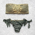 Italian Luxury Green Army Gold Glitter Flower Bandeau Bikini