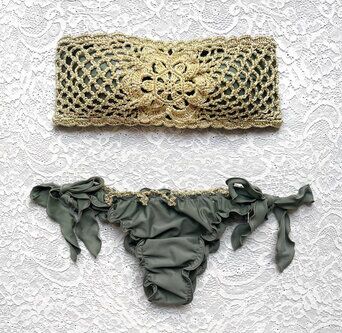 Bikini Fascia Glitter Fiore Italiano Verde Army Oro Luxury