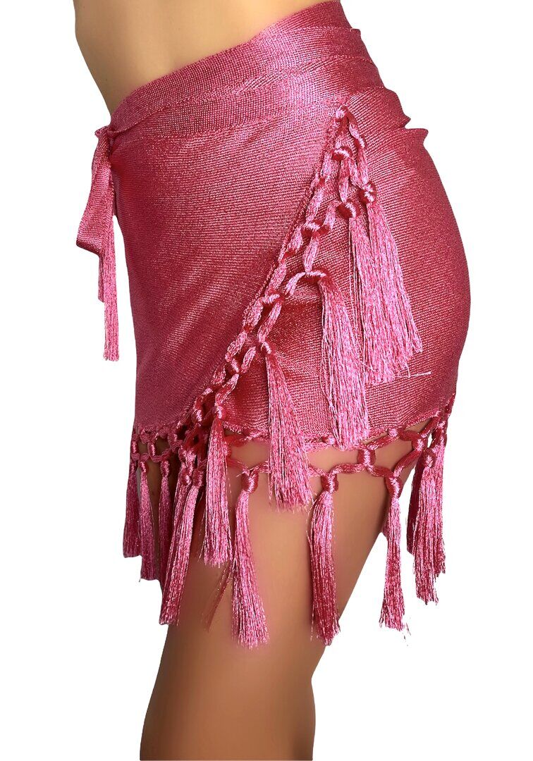 Mini Skirt Boho Frange Fuxia Glitter Luxury