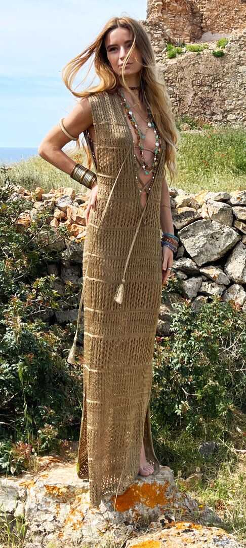 Luxury Long Glitter Net Dress Bronze Gold