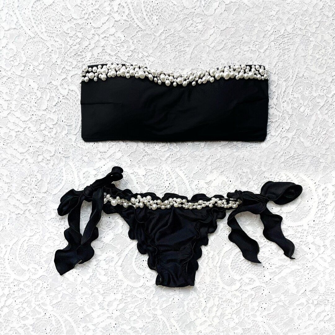 Bikini Fascia Perle Nero