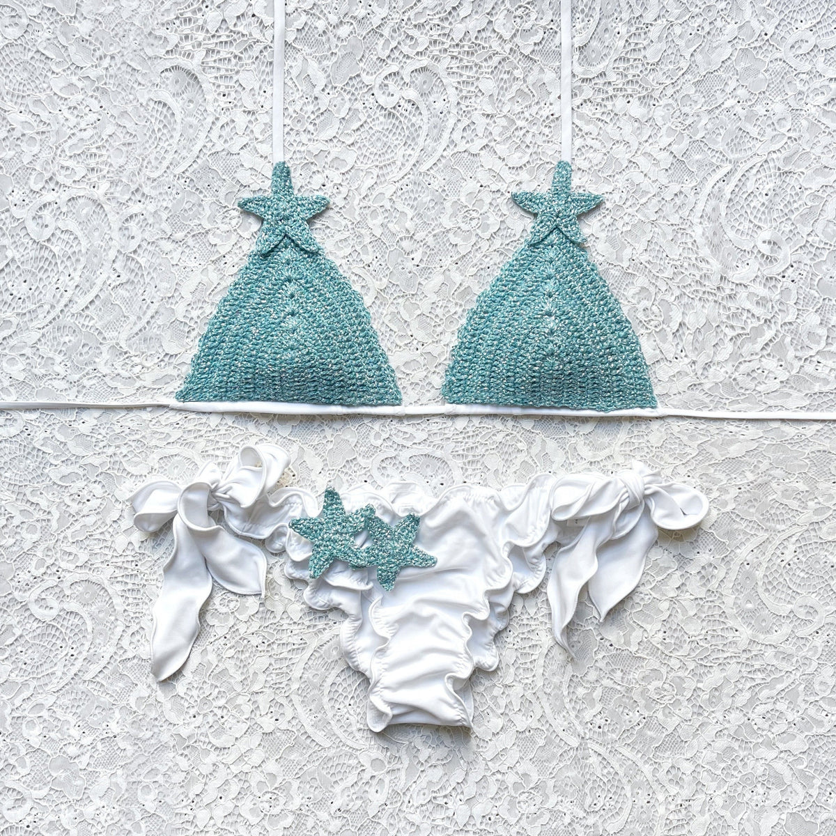 Bikini Triangolo Glitter Bianco Glitter Cielo