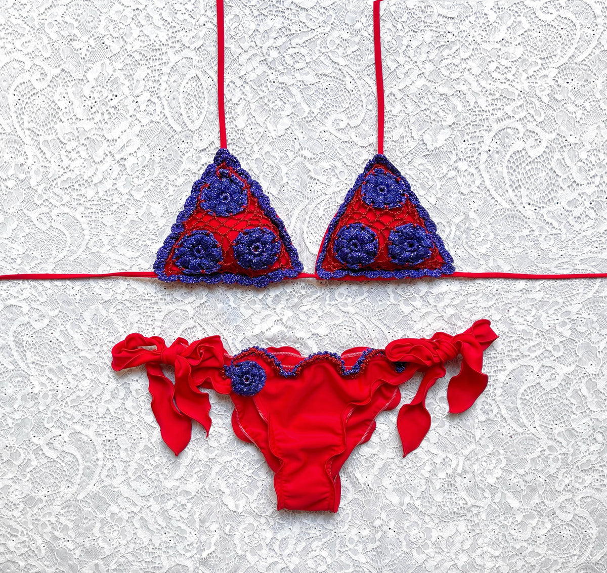 Red and Blue Rose Window Triangle Bikini