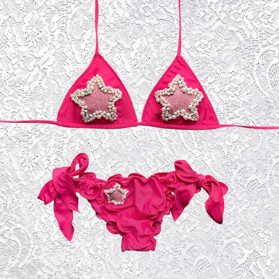 Hollywood Fuchsia Starry Pearl Triangle Bikini